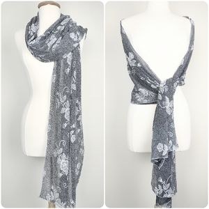 Gray Shawl - Silver Sheer Floral Lace Formal or Special Occasion Scarf Wrap